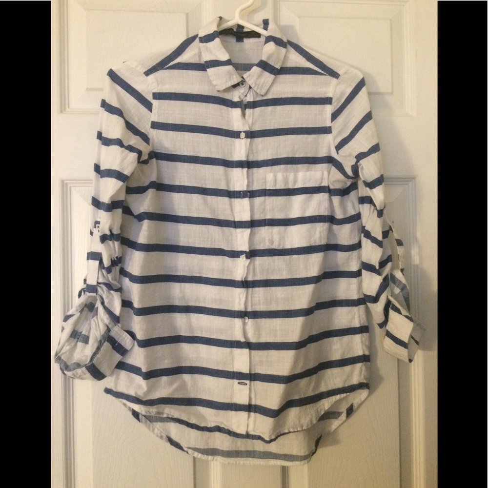 Zara Basic Striped Navy Button Up XS